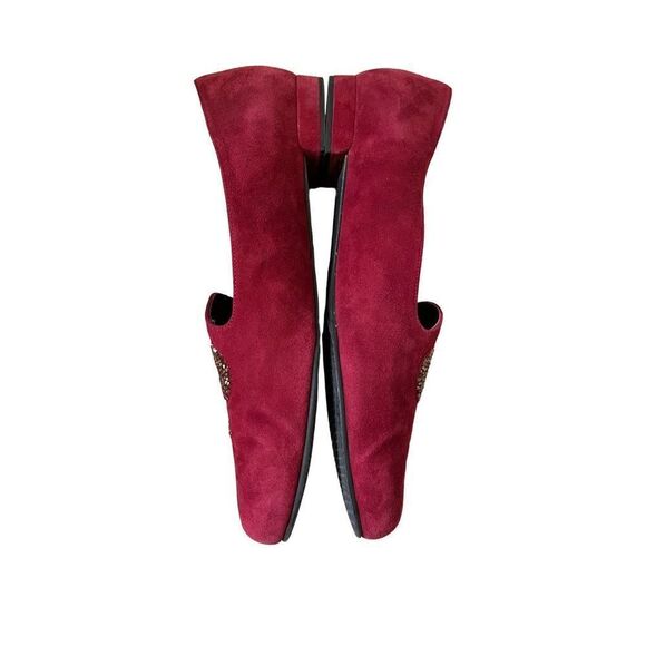 Stuart Weitzman Lys Scarlet Suede Fleur De Lis Red Flats Loafers sz 9.5 - Picture 2 of 10